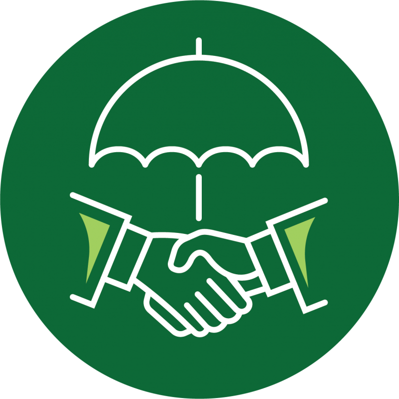 Shaking hands under umbrella icon